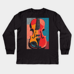 Abstract Violin | Modern Woodcut Musical Instrument Kids Long Sleeve T-Shirt