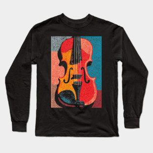 Abstract Violin | Modern Woodcut Musical Instrument Long Sleeve T-Shirt