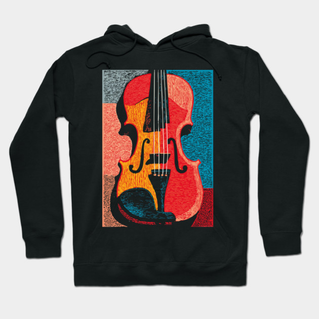 Abstract Violin | Modern Woodcut Musical Instrument Hoodie by TuncGK