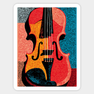 Abstract Violin | Modern Woodcut Musical Instrument Sticker