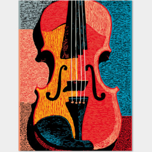 Abstract Violin | Modern Woodcut Musical Instrument Posters and Art