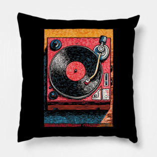 Vintage Turntable | Retro Vinyl Record Player Art Pillow