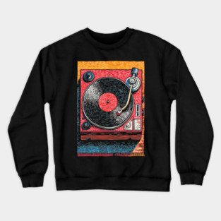 Vintage Turntable | Retro Vinyl Record Player Art Crewneck Sweatshirt