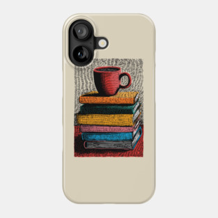 Books and Coffee | Cozy Reader Woodcut Illustration Phone Case