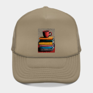 Books and Coffee | Cozy Reader Woodcut Illustration Hat