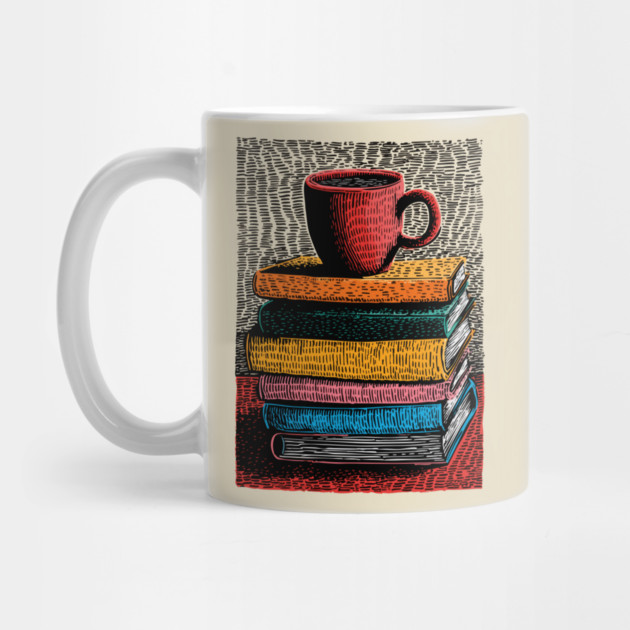 Books and Coffee | Cozy Reader Woodcut Illustration by TuncGK