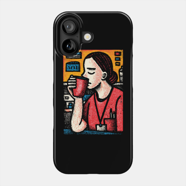 Morning Coffee Mood | Vintage Art of Nurse Drinking Phone Case by TuncGK