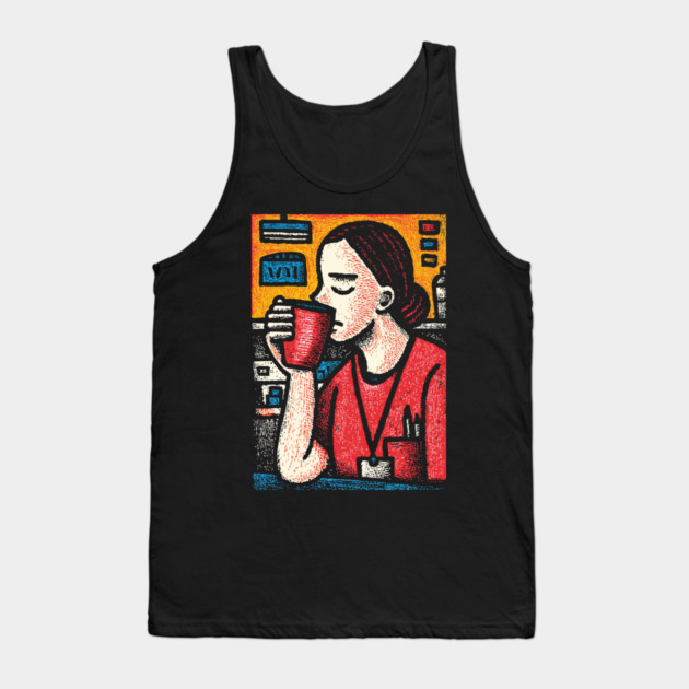 Morning Coffee Mood | Vintage Art of Nurse Drinking Tank Top by TuncGK