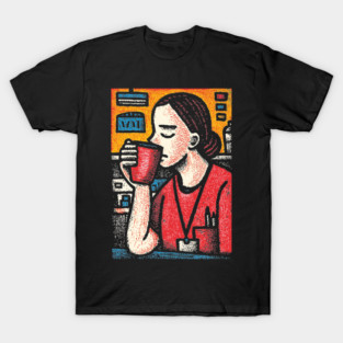 Morning Coffee Mood | Vintage Art of Nurse Drinking T-Shirt