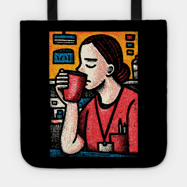 Morning Coffee Mood | Vintage Art of Nurse Drinking Tote by TuncGK