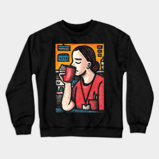Morning Coffee Mood | Vintage Art of Nurse Drinking Crewneck Sweatshirt