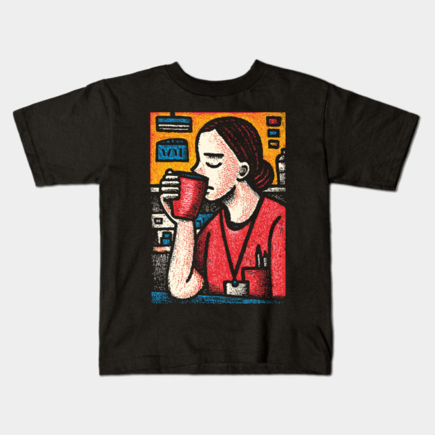 Morning Coffee Mood | Vintage Art of Nurse Drinking Kids T-Shirt by TuncGK
