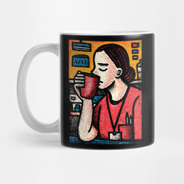 Morning Coffee Mood | Vintage Art of Nurse Drinking by TuncGK