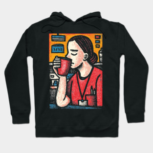Morning Coffee Mood | Vintage Art of Nurse Drinking Hoodie