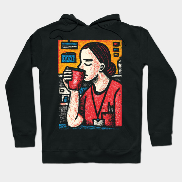 Morning Coffee Mood | Vintage Art of Nurse Drinking Hoodie by TuncGK