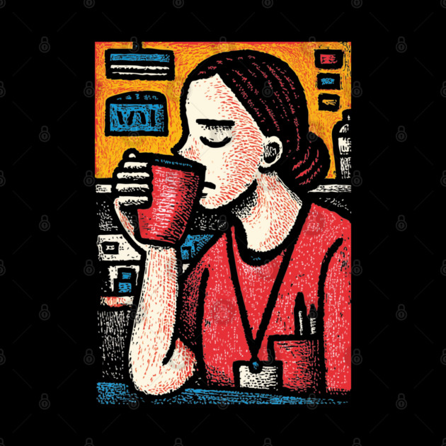 Morning Coffee Mood | Vintage Art of Nurse Drinking by TuncGK