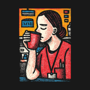 Morning Coffee Mood | Vintage Art of Nurse Drinking T-Shirt