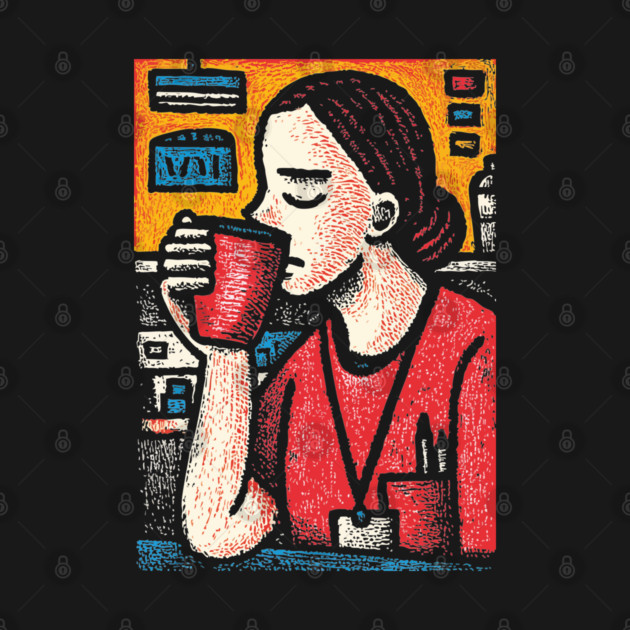 Morning Coffee Mood | Vintage Art of Nurse Drinking by TuncGK