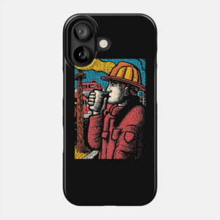 Vintage Firefighter Coffee Break | Woodcut Style Hero Phone Case