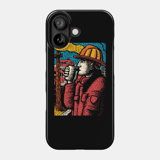 Vintage Firefighter Coffee Break | Woodcut Style Hero Phone Case by TuncGK