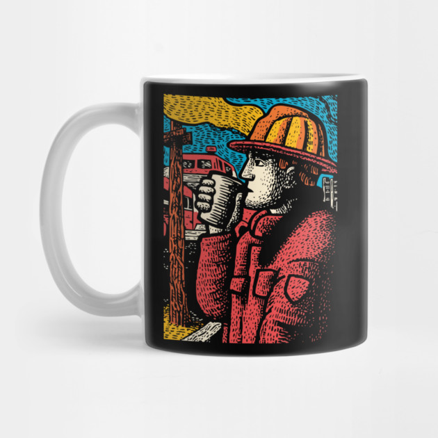 Vintage Firefighter Coffee Break | Woodcut Style Hero by TuncGK