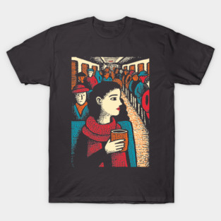 City Commuter | Woman on Subway Vintage Illustration T-Shirt