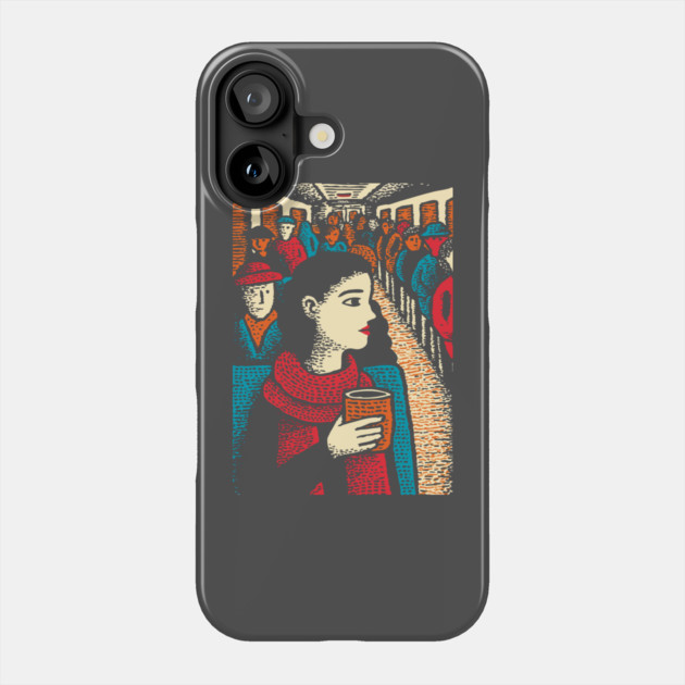 City Commuter | Woman on Subway Vintage Illustration Phone Case by TuncGK