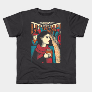 City Commuter | Woman on Subway Vintage Illustration Kids T-Shirt