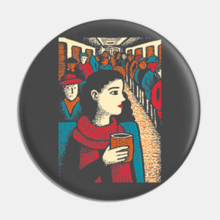 City Commuter | Woman on Subway Vintage Illustration Pin