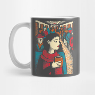 City Commuter | Woman on Subway Vintage Illustration Mug