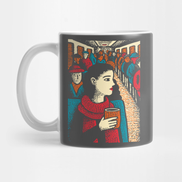 City Commuter | Woman on Subway Vintage Illustration by TuncGK