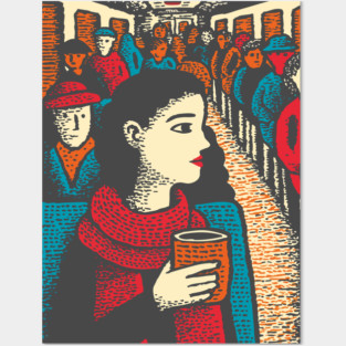 City Commuter | Woman on Subway Vintage Illustration Posters and Art