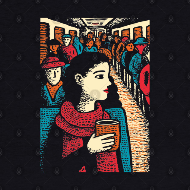 City Commuter | Woman on Subway Vintage Illustration by TuncGK