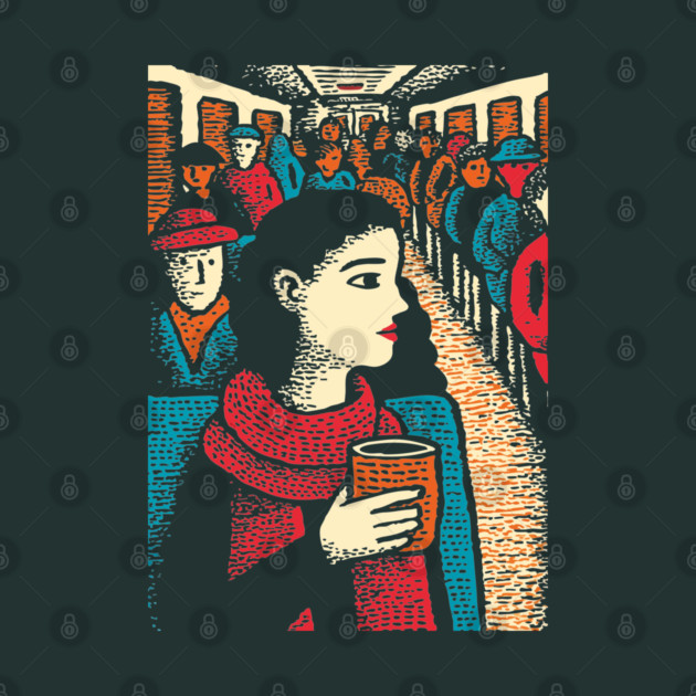 City Commuter | Woman on Subway Vintage Illustration by TuncGK