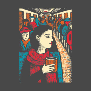 City Commuter | Woman on Subway Vintage Illustration T-Shirt