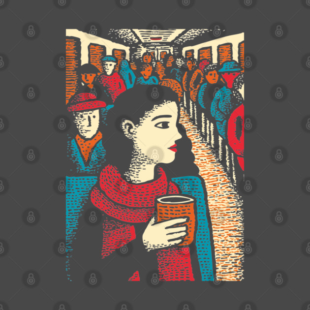 City Commuter | Woman on Subway Vintage Illustration by TuncGK