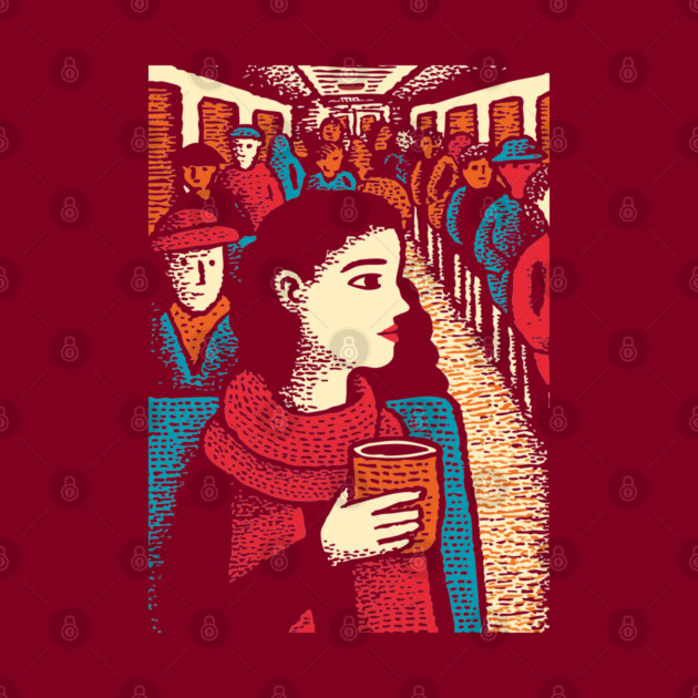 City Commuter | Woman on Subway Vintage Illustration by TuncGK
