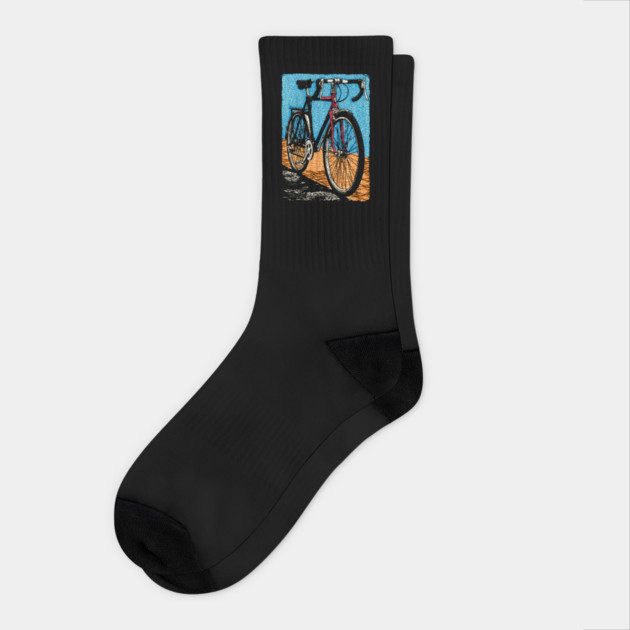 Retro Road Bike | Vintage Cycling Woodcut Art Socks by TuncGK