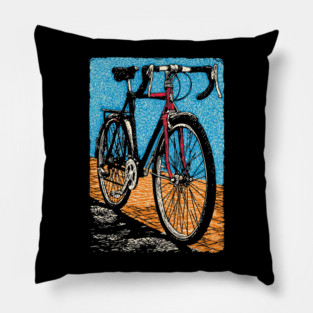 Retro Road Bike | Vintage Cycling Woodcut Art Pillow