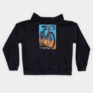 Retro Road Bike | Vintage Cycling Woodcut Art Kids Hoodie