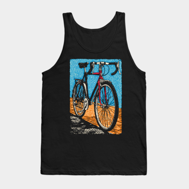 Retro Road Bike | Vintage Cycling Woodcut Art Tank Top by TuncGK