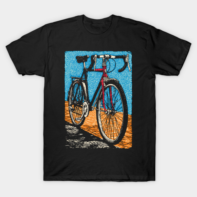 Retro Road Bike | Vintage Cycling Woodcut Art T-Shirt by TuncGK