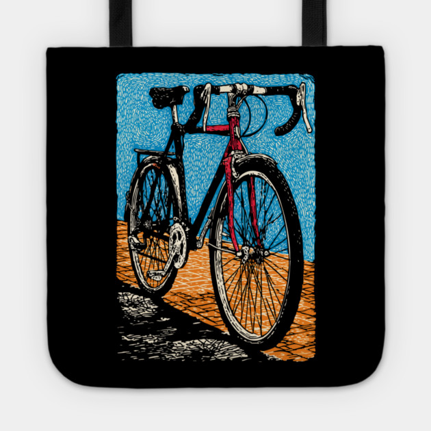 Retro Road Bike | Vintage Cycling Woodcut Art Tote by TuncGK
