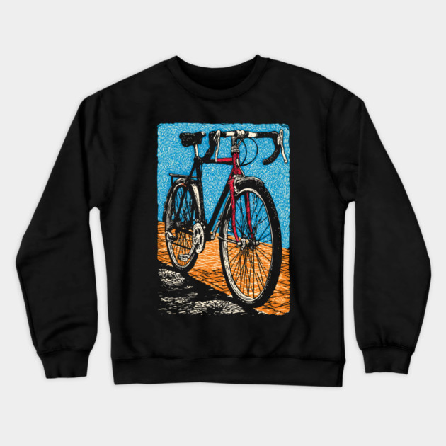 Retro Road Bike | Vintage Cycling Woodcut Art Crewneck Sweatshirt by TuncGK