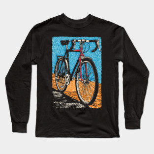 Retro Road Bike | Vintage Cycling Woodcut Art Long Sleeve T-Shirt