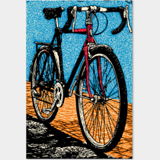 Retro Road Bike | Vintage Cycling Woodcut Art Posters and Art