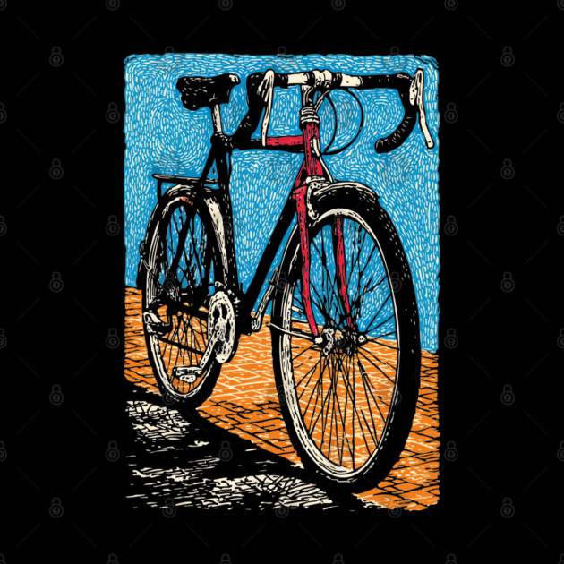 Retro Road Bike | Vintage Cycling Woodcut Art by TuncGK