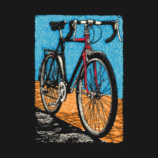Retro Road Bike | Vintage Cycling Woodcut Art T-Shirt