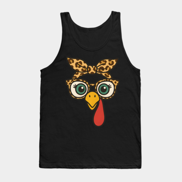 Leopard Print Turkey Face Glasses Tank Top by ArtistTee ⭐⭐⭐⭐⭐