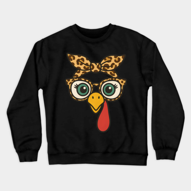 Leopard Print Turkey Face Glasses Crewneck Sweatshirt by ArtistTee ⭐⭐⭐⭐⭐